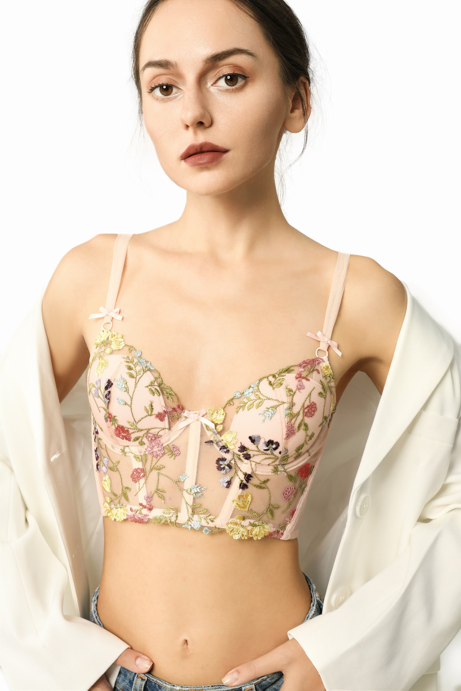 Wildflower Embroidered Mesh Corset Bralette